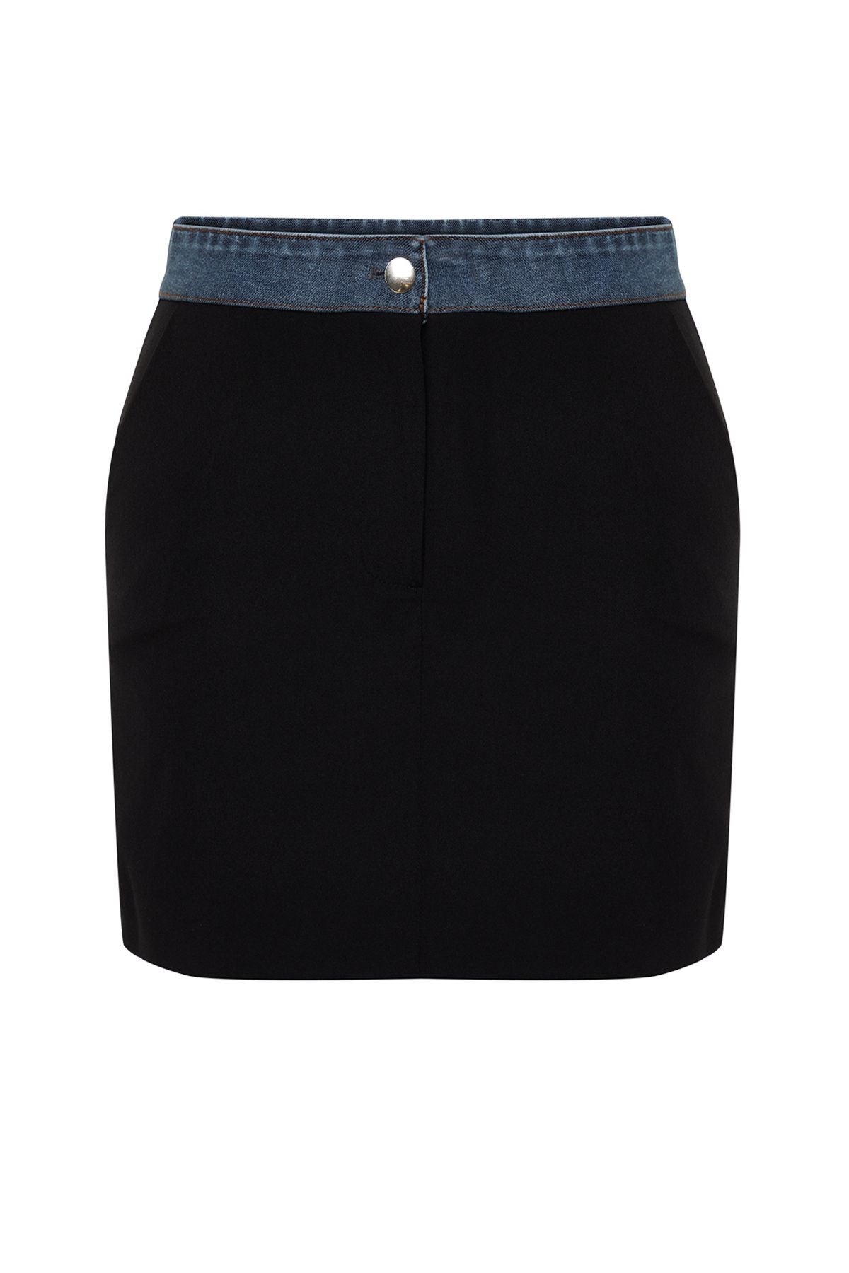 Black Denim Detailed Mini Skirt Twoss24et00173