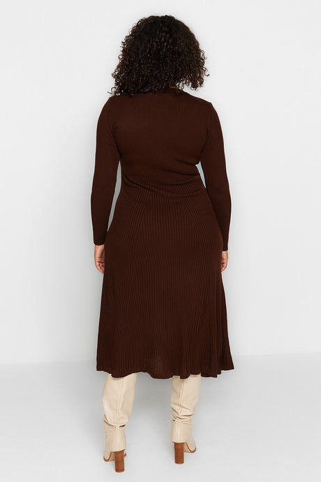 Brown Crew Neck Knitwear Dress Tbbaw24ah00021