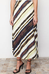 Multi-color Satin Pattern A-line Midi Length Woven Skirt Twoss24et00072