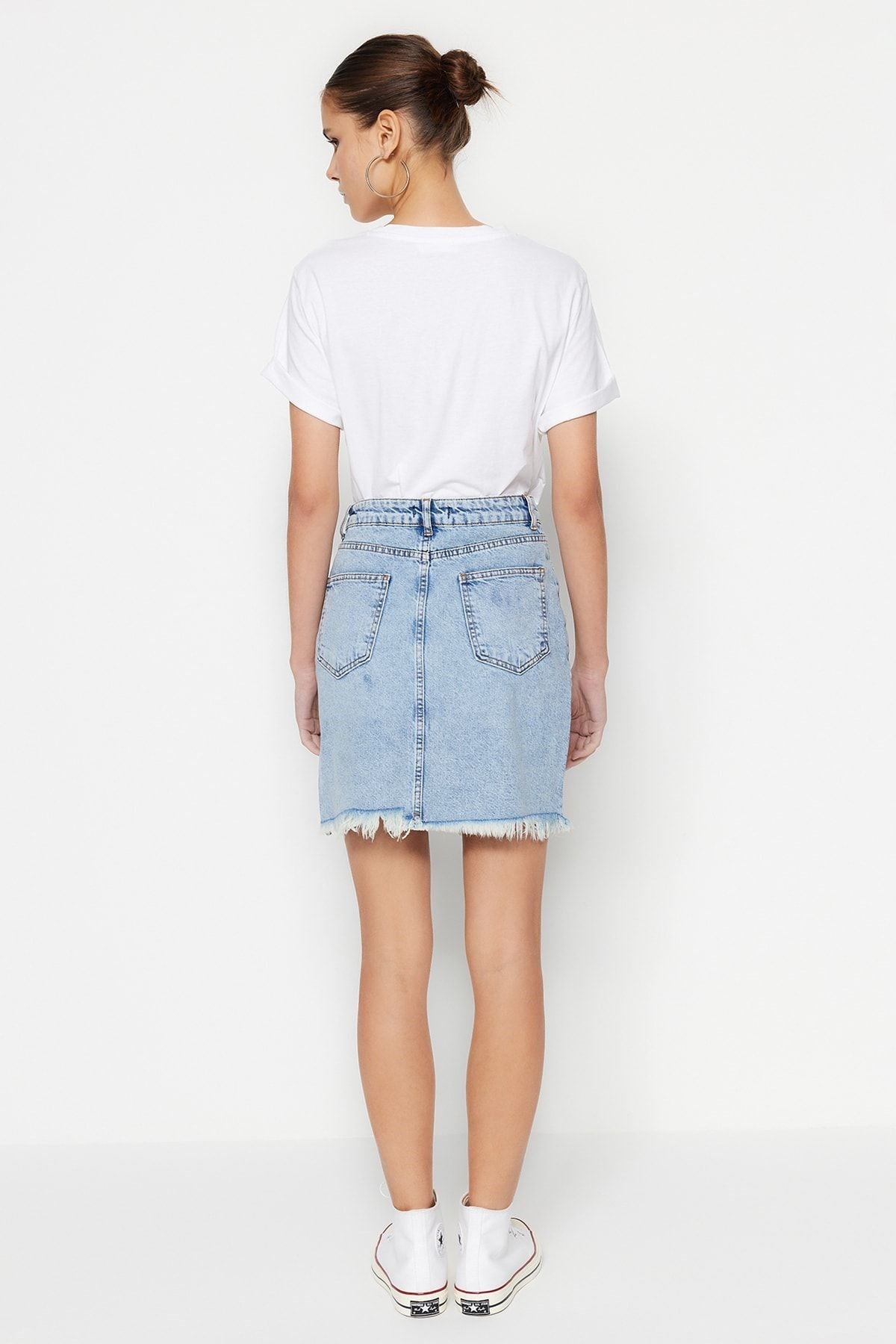 Light Blue Ripped Denim Skirt Twoss23et00287