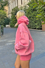 Black Oversized Hoodie Kangaroo Pocket Inner Polar Women Sweatshirt 23752