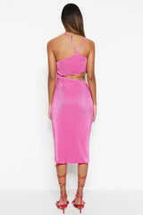 Pink Knitted Window/cut Out Detailed Textured Elegant Evening Dress Tprss23el00152