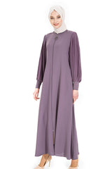 Pineapple Sleeves Pleated Detailed Zipper Lilac Abaya 3453 T22fr3m3453