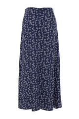 Blue Floral Print Viscose Fabric Midi Woven Skirt Twoss23et00295