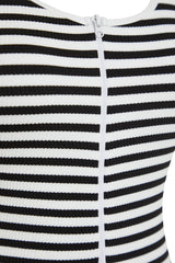 Black And White Zippered Textured Regular Swimsuit Tbess24ma00050