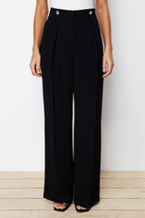 Black Wide Leg/wide Leg Buttoned Woven Pants Twoss24pl00118