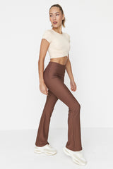 Brown Booster And Ribbed Spanish Leg Yoga Gym Leggings Twoaw23ty00011