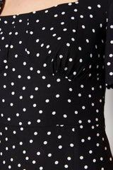 Black Polka Dot Print A-cut Midi Woven Viscose Patterned Dress Twoss23el00487