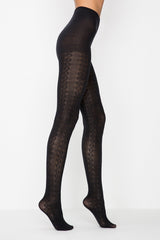 Women's Black Karina Self Patterned Thick Winter Pantyhose 5003569