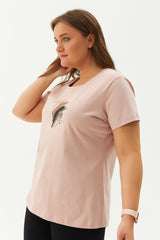 Women's Cream Plus Size Cotton Printed Short Sleeve Sport&casual T-shirt 0281 Tb22wl07s0281-1