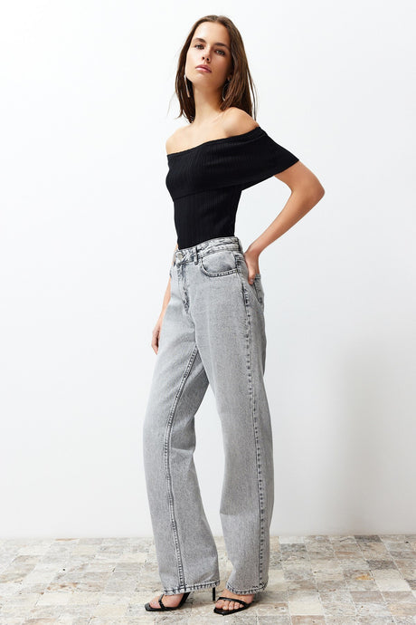 Grey Low Waist Wide Leg Jeans Twoss24je00033