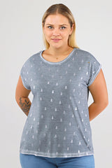 Spade Print Back Lace Oil Wash T-shirt-misty Fog Pra-1668864-905768