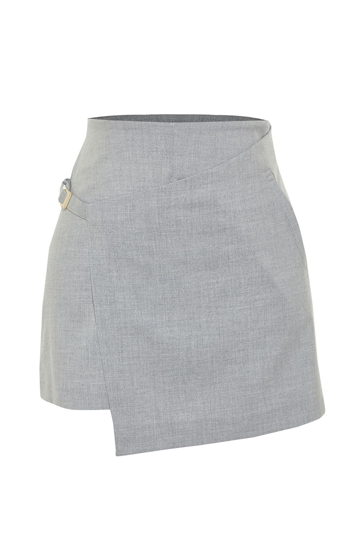 Stone Double Breasted Closure Buckle Detailed Woven Shorts Skirt Twoss24sr00061