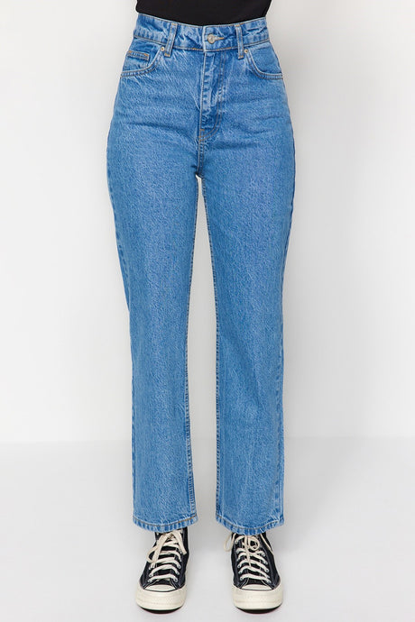 Blue High Waist Straight Jeans Twoaw24je00061