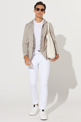 Men's Khaki Slim Fit Slim Fit Slim Fit Mono Collar Cotton Patterned Jacket 4a0423200033