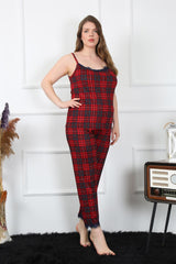 Women's Plus Size Red Plaid Rope Strap Sleepwear Set 202197