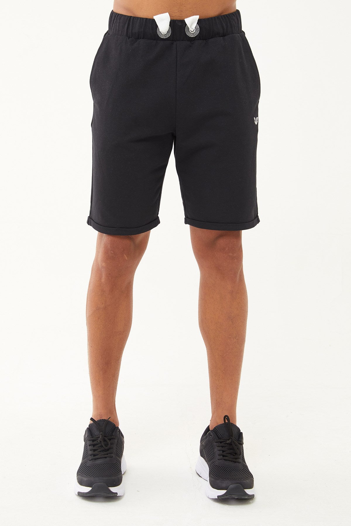 Men's Black Organic Cotton Pocketed Drawstring Short Capri Bermuda Casual And Sports Shorts 0803 Tb2