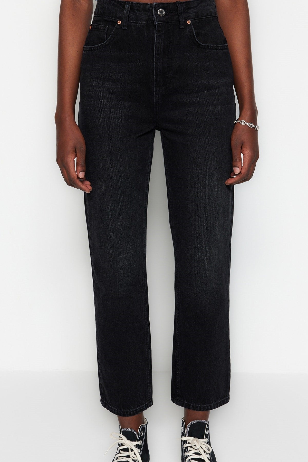 Black High Waist Straight Jeans Twoss23je00089