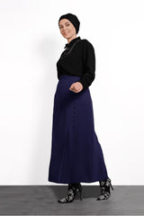 Women's Navy Blue Button Detailed Skirt 6374 20ketktr6374