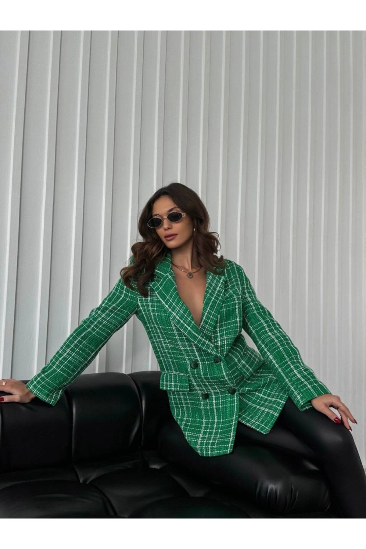 Green Plaid Oversize Jacket 9162