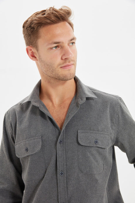 Grey Men's Regular Fit Double Pocket Flip Shirt Tmnaw22go0350