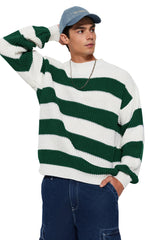 Camel Mens Oversize Fit Wide Pattern Crew Neck Striped Knitwear Sweater Tmnaw23kz00106