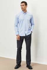 Men's Light Blue Slim Fit Slim Fit Buttoned Collar Chunky Shirt 4a2023100003