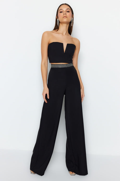 Black Stone Belt Detailed Pants Tprss23pl00042