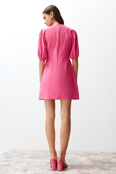 Pink Waist Poplin Ruffle Mini Woven Dress Twoss24el00456