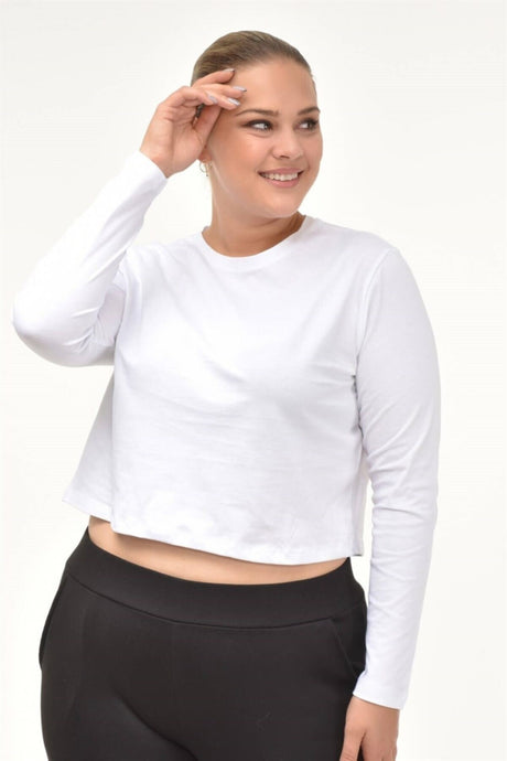 Long Sleeve Basic Crop Tshirt-white Ts2117