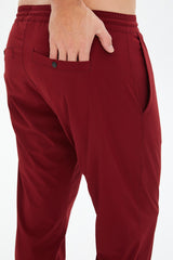 Men's Burgundy Solid Color Slim Quick Drying Rubber Leg Woven Casual And Sports Tracksuit Pants 0809