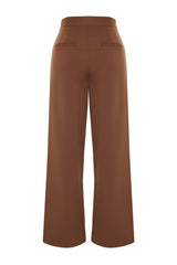 Brown Wide Leg/wide Leg Cross Closure Detailed Woven Pants Twoss24pl00092