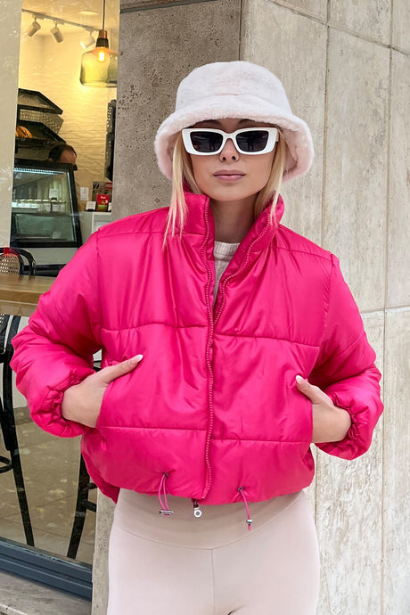 Women's Taba Stand Collar Double Pockets Elastic Waist Inflatable Puffer Coat Alc-x7684