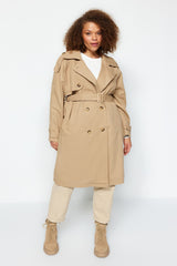 Beige Waist Belted Gabardine Trench Coat Tbbaw24bm00002