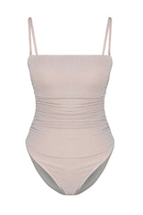 Pink Strapless Draped Silvery High Leg Regular Swimsuit Tbess23ma00406