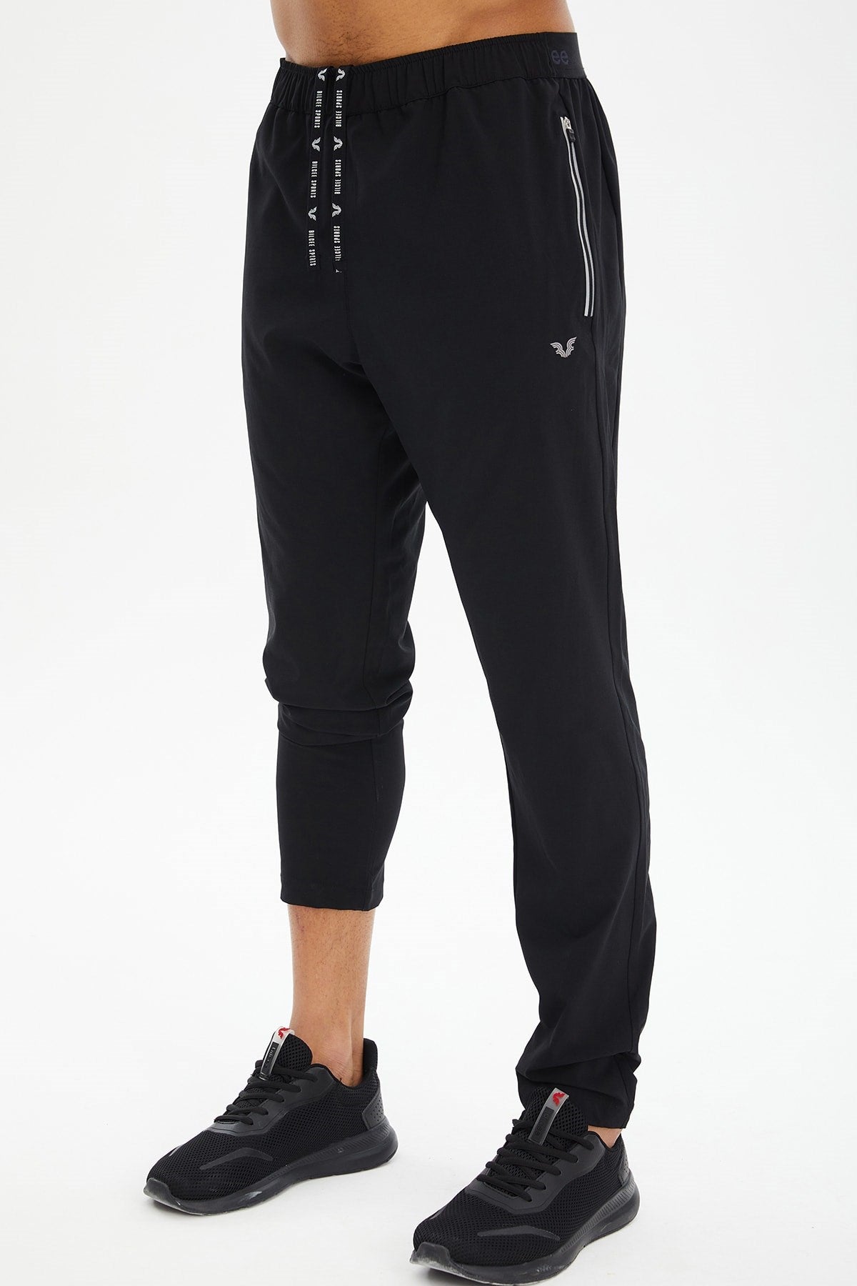 Men's Black Quick Drying Thin Lycra Woven Sports And Casual Skinny Leg Training Sweatpants 0788 Tb23