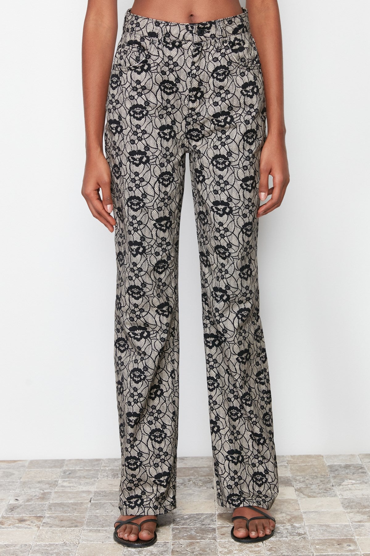 Black Printed High Waist Wide Leg Jeans Twoss24je00260