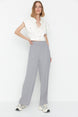 Grey Wide Leg Waist Elastic Woven Pants Twoss22pl00024