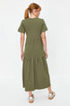 Khaki Ruffle Short Sleeve Knitted Maxi Dress Twoss24el00132