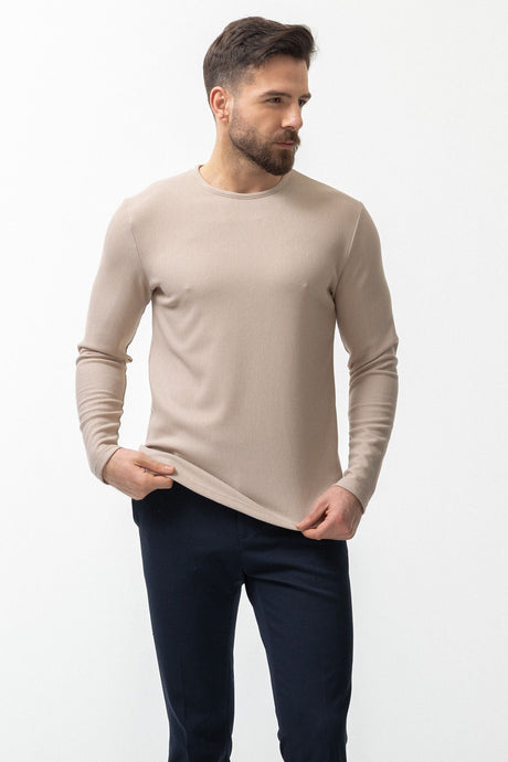 Anthracite Color Slim Fit Long Sleeve Crew Neck Men's T-shirt 36679.21k