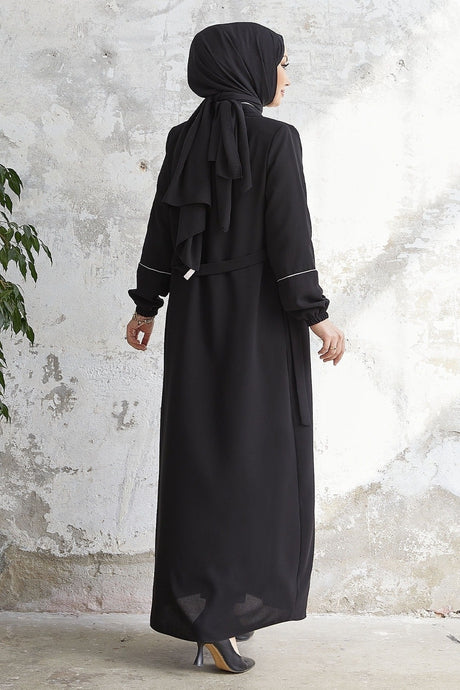 Milena Biye Detail Belted Abaya - Plum Ms00tz7035