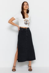 Light Blue Slit High Waist Maxi Denim Skirt Twoss23et00109