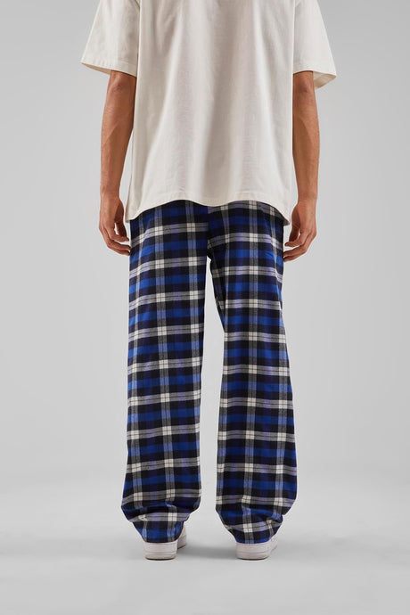 Plaid Pattern Waist Elastic Black Pajamas Flaw-211-004-002