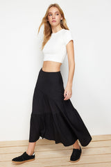 Cinnamon Muffle/textured Flared Maxi Ruffle Flexible Knitted Skirt Twoss24et00090