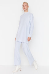 Lilac Pearl And Tulle Detailed Sweatshirt-pants Knitwear Suit Tctaw23us00088