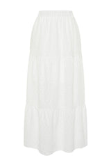 Ecru Embroidery Flared Maxi Length Woven Skirt Twoss24et00069