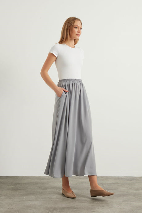 Gray Flared Skirt Brglbktset001