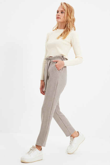 Grey Cigarette Tie Woven Pants Twoaw21pl0316