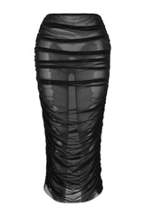 Black Body Fitting Maxi Knitted Draped Mesh Skirt Tbess24et00014