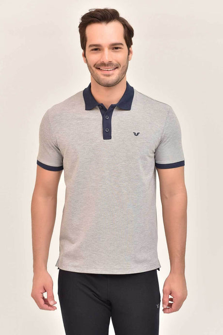 Men's Grey Basic Cotton Solid Color Short Sleeve Sport&casual Polo Collar T-shirt 8982 Tb20ml07s8982